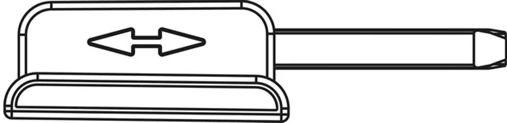 Sparclip zur Befestigung eines Thermostatkopfes, geeignet für Produkte von IMI Hydronic Engineering, mit zwei seitlichen Pfeilen zur Anzeigen von Bewegungsrichtung.